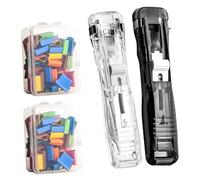 Portable Binder Clip Stapler- Includes 58 Reusable Clips, Reusable Portable Paper Clam Clip Dispenser, Push Binder Clips, for Desktop Document Home School Desk (A1)