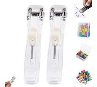 Portable Binder Clip Stapler,Mini Push Stapler Clamp Staplers, Reusable Desktop Stapler with Dispenser, Handheld Paper Clam Clip for Desktop Document Home School Desk Office