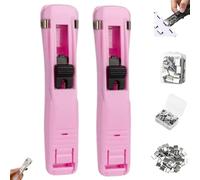Portable Binder Clip Stapler,Mini Push Stapler Clamp Staplers, Reusable Desktop Stapler with Dispenser, Handheld Paper Clam Clip for Desktop Document Home School Desk Office