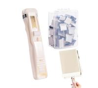 Portable Binder Clip Stapler, One-Handed Paper Clips Fastener with 50 Reusable & Built-in Storage, Compact Push Clip Stapler Office Stationery Supplies for Home School Desk Organisat