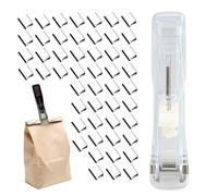 Portable Binder Clip Stapler, Push Paper Clip Dispenser, with 50 Metal Refills, Refillable Desktop Stapler, Office Staplers Fastener for Document, Will Not Damage Your Papers