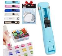 Portable Binder Clip Stapler Set with 50 Reusable Push Clips, Handheld Paper Clamp Dispenser for Office Desktop Document Organization, 2 Piece (1, Light Blue)