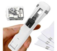 Portable Binder Stapler - Includes 50 Reusable Clips | Handheld Paperclip Dispenser Mini Push-Type Stapler Large Size | Desktop Staplers - Home School Office