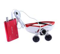 Portable Binocular Loupes Optical Glass 3.5X-R with Head LED Light Lamp (Red)