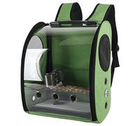 Portable Bird Backpack Carrier Transparent with Standing Stick and Food Cup Green, 40 cm