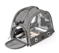 Portable Bird Cage Bird Carriers Foldable Panoramic View with Perch Removable Tray for Parrot Hamster Hedgehog Rabbit Sugar Glider (Grey)