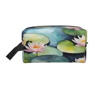 Portable Black Lily Pads Print Toiletry Bag,Multi Functional Lightweight Large Capacity Storage Pouch