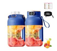 Portable Blender 1200ml with Digital Display,Multifunctional Portable Juicer,USB Rechargeable Smoothie Maker for Shakes and Smoothies,10-Blade Juice Cup for Travel&Gym (Blue, Double Cup + Double Lid)