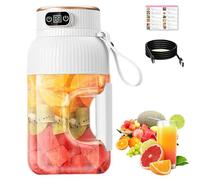 Portable Blender 1200ml with Digital Display,Multifunctional Portable Juicer,USB Rechargeable Smoothie Maker for Shakes and Smoothies,10-Blade Juice Cup for Travel&Gym (White, Single Cup + Single Lid)