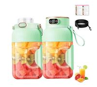 Portable Blender 1200ml with Digital Display,Multifunctional Portable Juicer,USB Rechargeable Smoothie Maker for Shakes and Smoothies,10-Blade Juice Cup for Travel&Gym (Green, Double Cup + Double Lid)
