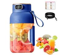Portable Blender 1200ml with Digital Display,Multifunctional Portable Juicer,USB Rechargeable Smoothie Maker for Shakes and Smoothies,10-Blade Juice Cup for Travel&Gym (Blue, Single Cup + Single Lid)