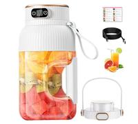 Portable Blender 1200ml with Digital Display,Multifunctional Portable Juicer,USB Rechargeable Smoothie Maker for Shakes and Smoothies,10-Blade Juice Cup for Travel&Gym (White, Single Cup + Double Lid)