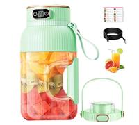 Portable Blender 1200ml with Digital Display,Multifunctional Portable Juicer,USB Rechargeable Smoothie Maker for Shakes and Smoothies,10-Blade Juice Cup for Travel&Gym (Green, Single Cup + Double Lid)
