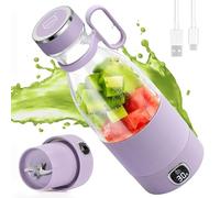 Portable Blender, MIAOKE 6 Blades Juicer Cup for Juice Shakes and Smoothies 350ml Mini Blender with Led Display Usb Rechargeable,3000Mah Rechargeable Battery, for Home Sports Outdoors Travel-Purple