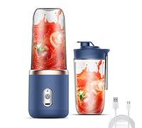 Portable Blender, Personal Mini Blender Smoothie MilkShakes Juicer Cup Fruit Mixing Machine Ice Maker Travel Blenders 400ml (Blue with Double Cups)