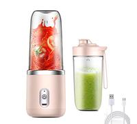 Portable Blender, Personal Mini Blender Smoothie MilkShakes Juicer Cup Fruit Mixing Machine Ice Maker Travel Blenders 400ml (Pink with Double Cups)