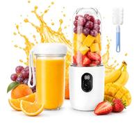 Portable Blender Smoothie Maker, 500 ml Mixer Smoothie Maker to Go with Digital Display, 16 Sheets Mixer to Go Electric with Cleaning Brush, Rechargeable Smoothie Maker for Travel, White