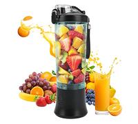 Portable Blender Smoothie Maker, 600ml, Waterproof Personal Blender for Shakes and Smoothies, Strong Cutting Power with 6pcs Blades for Travel, Office & Sports (Black)