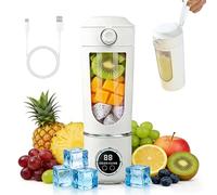 Portable Blender Smoothie Maker, 700 ml Small Juicer, Type-C Rechargeable, with 12 Rustproof Blades, Cup with Leak-proof Lid & Drinking Hole, for Milkshake, Juice, Smoothie (White)