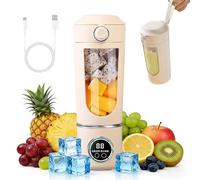 Portable Blender Smoothie Maker, 700 ml Small Juicer, Type-C Rechargeable, with 12 Rustproof Blades, Cup with Leak-proof Lid & Drinking Hole, for Milkshake, Juice, Smoothie (Beige)
