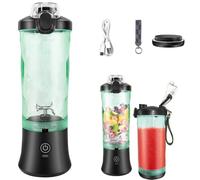 Portable Blender Smoothie Maker, Waterproof, Easy to Clean, Rechargeable, Powerful Cordless Mini Blender with 600ML Cup, 6 Blades, Protein Shakes, Blends Ice & Frozen Fruit, 9.5x9.5x29cm, Black