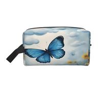 Portable Blue Butterfly and Clouds Print Toiletry Bag,Multi Functional Lightweight Large Capacity Storage Pouch