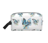 Portable Blue Butterfly On Blossom Flower Print Toiletry Bag,Multi Functional Lightweight Large Capacity Storage Pouch