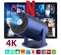 Portable Blue Projector with WiFi 6 & Bluetooth 5.2, Smart Mini Projector，1080P HD (4K Decoding), Android 11 System, Auto Keystone + 180° Rotatable, 200 ANSI, 40-200" Screen for Bedroom/Indoor/Outdoor