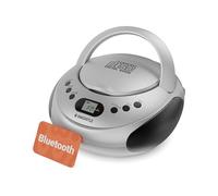 Portable Bluetooth CD Boombox with FM radio | CD, CD-R, CD-RW | 30 Presets | Easy Controls, LED Display, Headphone Jack | OAKCASTLE CD250 (Silver)