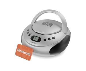 Portable Bluetooth CD Boombox with FM radio | CD, CD-R, CD-RW | 30 Presets | Easy Controls, LED Display, Headphone Jack | OAKCASTLE CD250 (Silver)