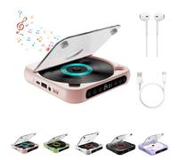 Portable Bluetooth CD Player with LED Display, Rechargeable Wireless CD Player Portable, Portables Small CDs Players for Home, Small CDs Players for Home, Car & Outdoor (Pink)