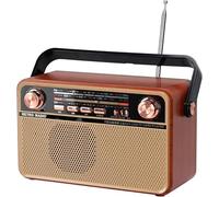 Portable Bluetooth FM AM SW Stereo Radio, Support USB Disk, USB/TF Card, AUX Jack - Music Playing with Rechargeable Battery, Built-in Speaker, Great (Browm)