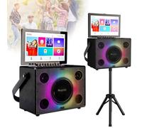 Portable Bluetooth Karaoke Machine, Professional Mini KTV Machine with 14" Touch Tablet, 2 Wireless Microphones, Foldable Color LED Speaker with 10Ah Lithium Battery