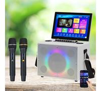 Portable Bluetooth Karaoke Machine with 14.1" Touch Screen & 2 Wireless Mics, APP Control for Family Fun, Outdoor Entertainment, Singing & Learning - White