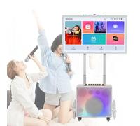Portable Bluetooth Karaoke Speaker System with 32 Touch Tablet, 2 Wireless Microphones - Professional Karaoke Machine with Foldable Color LED Speaker for Outdoor, Camping, Party