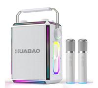 Portable Bluetooth Karaoke Speaker with 2 Wireless Microphones, RGB Lights, Treble & Bass Adjustment, Voice Effects, AUX/USB/TF/OTG/6.5mm Input, Party Speaker for Home, Outdoor, Adults & Kids(White)