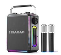 Portable Bluetooth Karaoke Speaker with 2 Wireless Microphones, RGB Lights, Treble & Bass Adjustment, Voice Effects, AUX/USB/TF/OTG/6.5mm Input, Party Speaker for Home, Outdoor, Adults & Kids(Black)