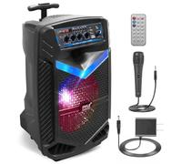 Portable Bluetooth PA Speaker System - 400W Rechargeable Outdoor Bluetooth Speaker Portable PA System with 8” Subwoofer 1” Tweeter, Recording Function, Mic In, Party Lights USB/SD, Radio