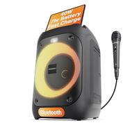 Portable Bluetooth Party Speaker | 40W Power & Rechargeable Battery up to 7H | Karaoke machine 2.0 Stereo PA Speaker with Wired Microphone Included | Party LED Lights & EQ Control | Oakcastle PS100