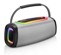 Portable Bluetooth Speaker with 24W Stereo Sound, BassUp, BT5.3, 24-Hour Playtime, IP6 Waterproof Wireless Pairing Speaker with Built-In Mic, RGB Multi-Color Rhythm Lights for Outdoor/Party, Gray