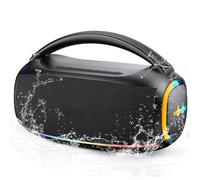 Portable Bluetooth Speaker with 60W Stereo Sound,BassUp, BT5.3,12-Hour Playtime,IP5 Waterproof Wireless Loud Speakers,with Built-In Mic,RGB Multi-Color Rhythm Lights for Outdoor/Party/Gifts-Back