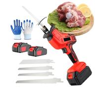 Portable Bone Cutting Machine, Electric Butchers Saw for Commercial Home, Battery Powered, for Bone Meat Pork Fish Ribs, with 4 Saw Blades & 12 Pairs of Gloves