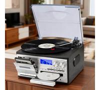 Portable Boombox CD Player with Bluetooth, Vinyl Record Player, Built-in Stereo Speakers, AUX-In, USB Playback, Headphone Jack Output for Home Decoration