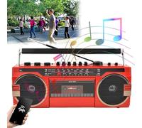 Portable Boombox CD Tape Player, Cassette Player Radio, Classic 80s Style Retro, Plug -in Use, Built-in Recording Function, with Handle/Take Anywhere, For Family Gathering Travel,Red