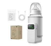 Portable Bottle Warmer, Wireless Milk Warmer with 6 Temperature Levels and Digital Display, Even Heat Distribution, USB Charging, 5000 mAh Baby Bottle Warmer for On the Go and Home, 35-55°C