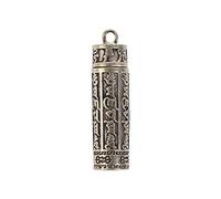 Portable Brass Carving Scriptures Mini Cylindrical Tube Pendant, Vintage Travel Pill Case Buddhist Pendant Ornament(3)