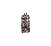 Portable Brass Carving Scriptures Mini Cylindrical Tube Pendant, Vintage Travel Pill Case Buddhist Pendant Ornament(1)