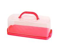 Portable Bread Box with Handle, Loaf Cake Container Plastic Rectangular Food Storage Carrier Bread Keeper with Transparent Lid for Pastries, Bagels, Bread Rolls, Buns or Baguettes (Red)
