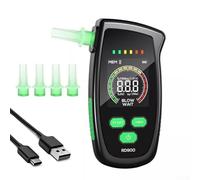 Portable Breathalyser with 2.5 Inch Colour Display, Data Memory & Overload Alarm, LED Indicator for Safe Driving, Includes 5 Mouthpieces and Case