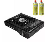 Portable Butane Gas Camping Stove, Black, Single Burner with 2 Gas Canisters
